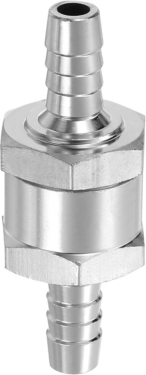 8 mm (5/16") brandstof-terugslagventiel, wegwerp-terugslagventiel, aluminiumlegering, besturingsaccessoires voor benzine, diesel, gas, olie, lucht, water, zilver