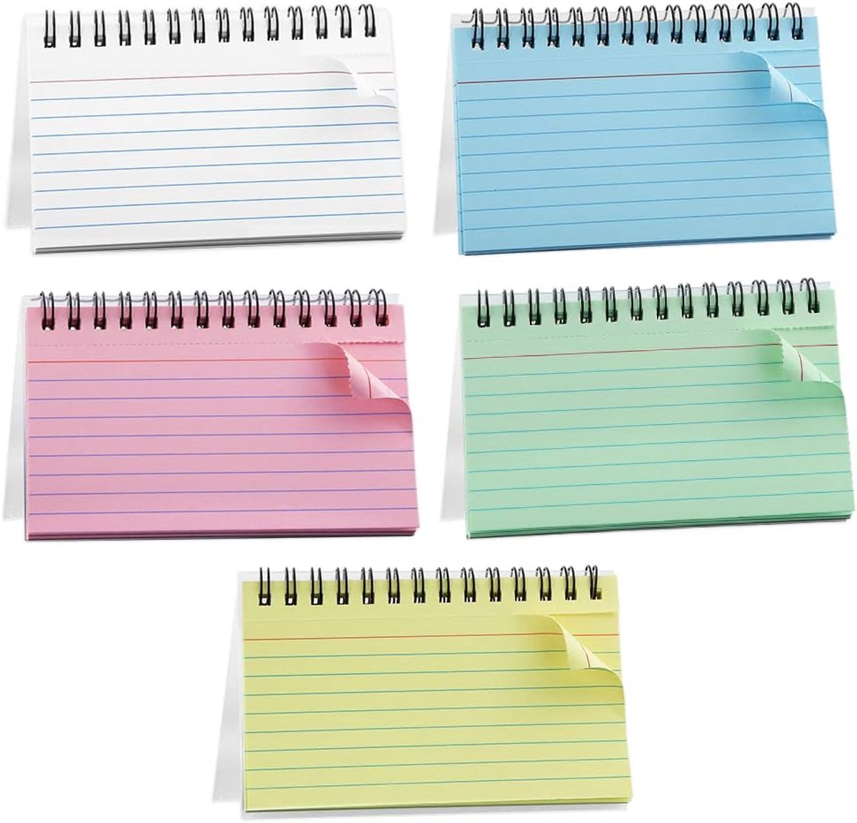 5 Pack Index Kaarten, 250 Vellen Flash Kaarten Gemakkelijk Scheur Revisie Record Card Nemen Papier Sprial Notebook voor Kid Student School Home Office