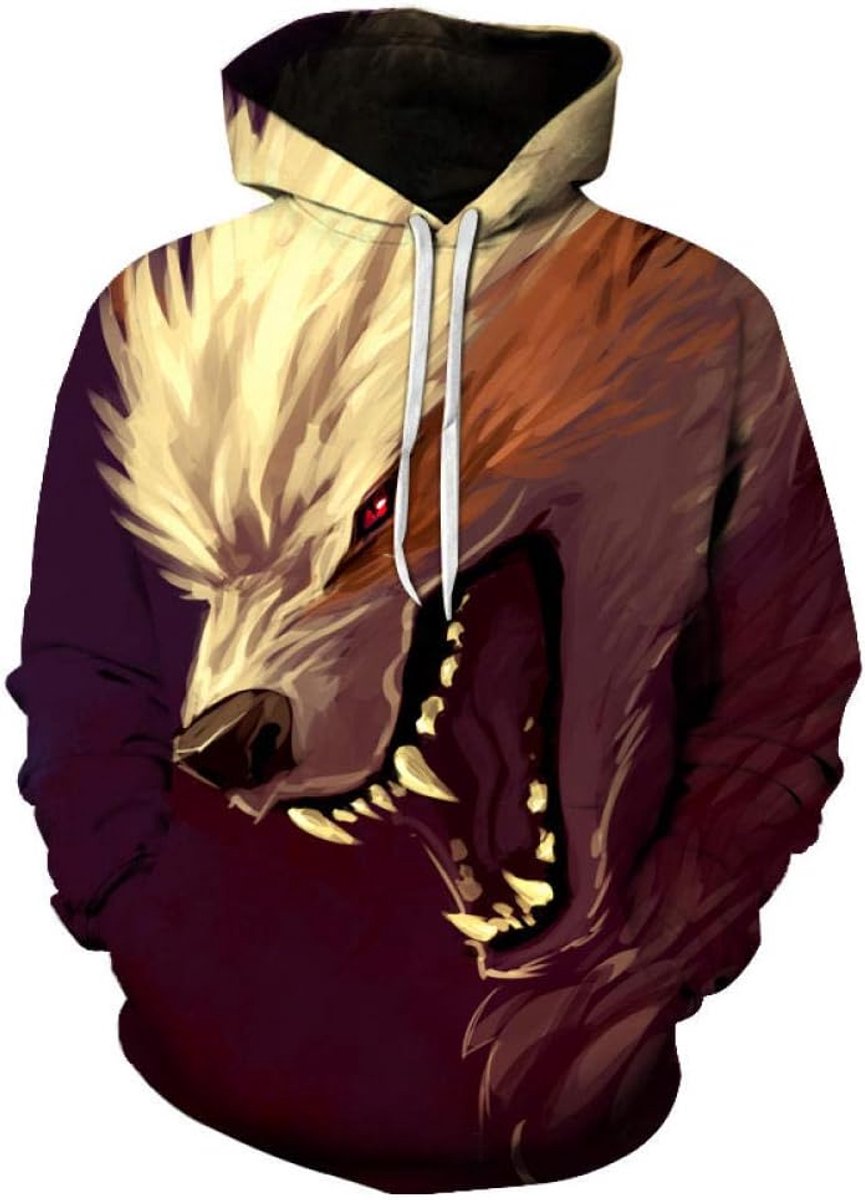 Brullende witte Wolf Hoodie Unisex Hip Hop Sweatshirt Paar 3D Digitale Print Geschikt voor Sport Thuis Outdoor Soft Comfortabel Ademend Color_M