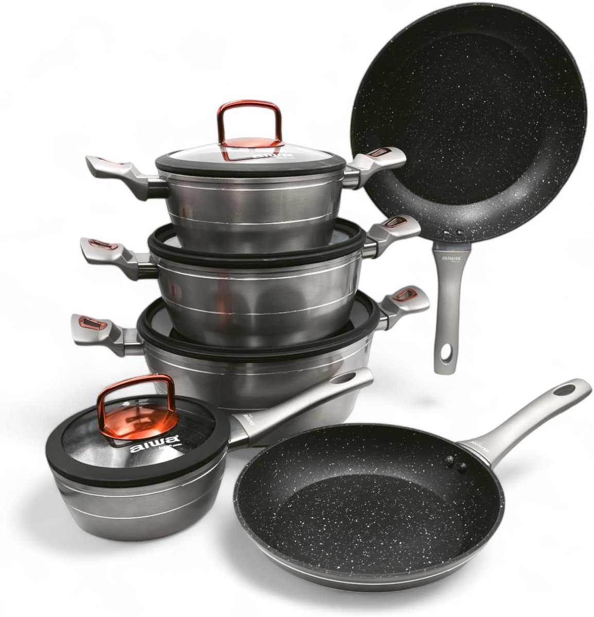 Inductiekookpan set - met glazen deksel - anti-aanbaklaag - gezond koken zonder schadelijke stoffen - SnelShoppen