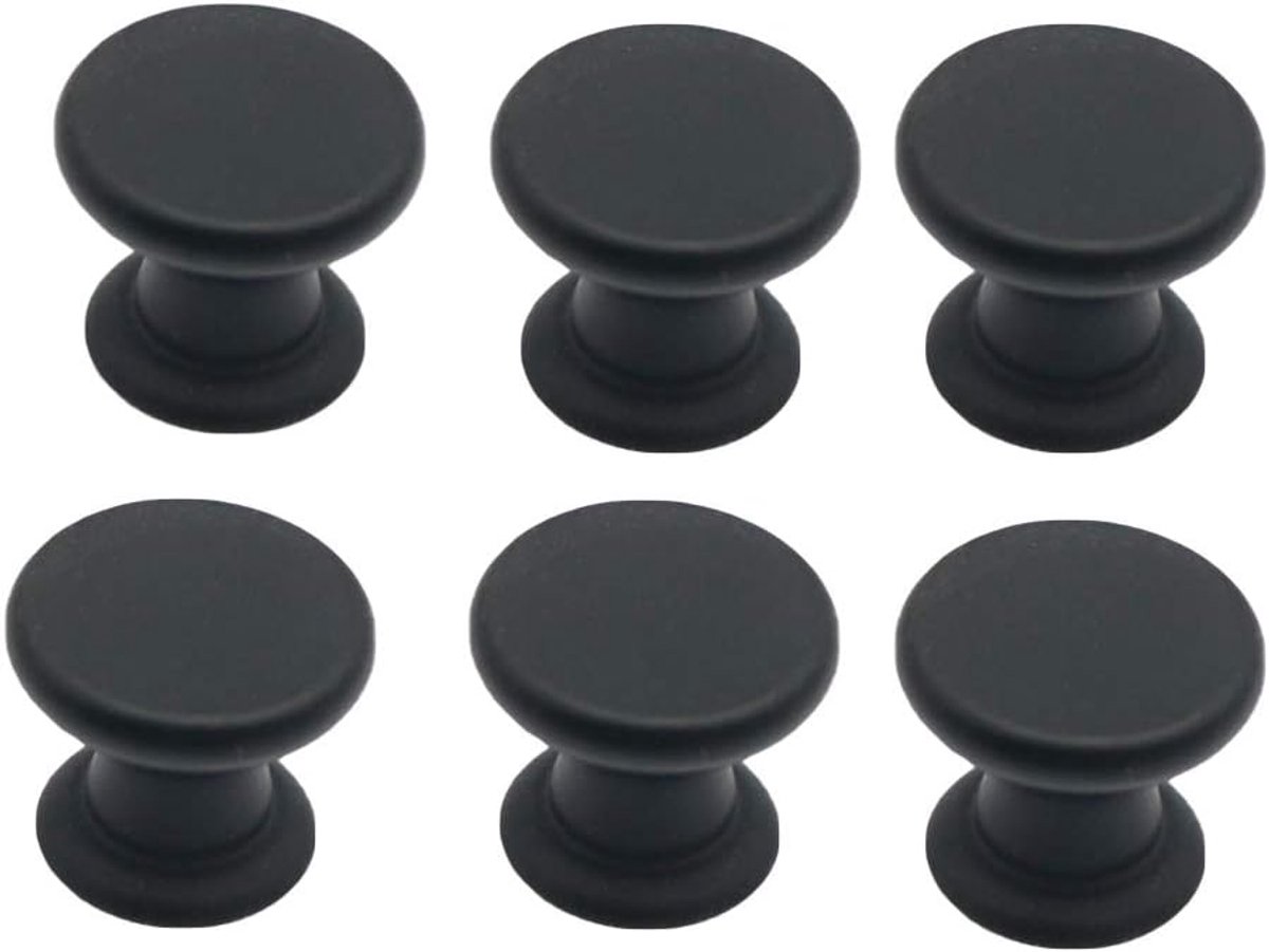 6 stuks ronde enkele gat klein handvat, kast deur ronde handvat knop met schroeven, huis decoreren voor garderobe deur, kast deuren, paddestoelkop zwart 25 * 21mm