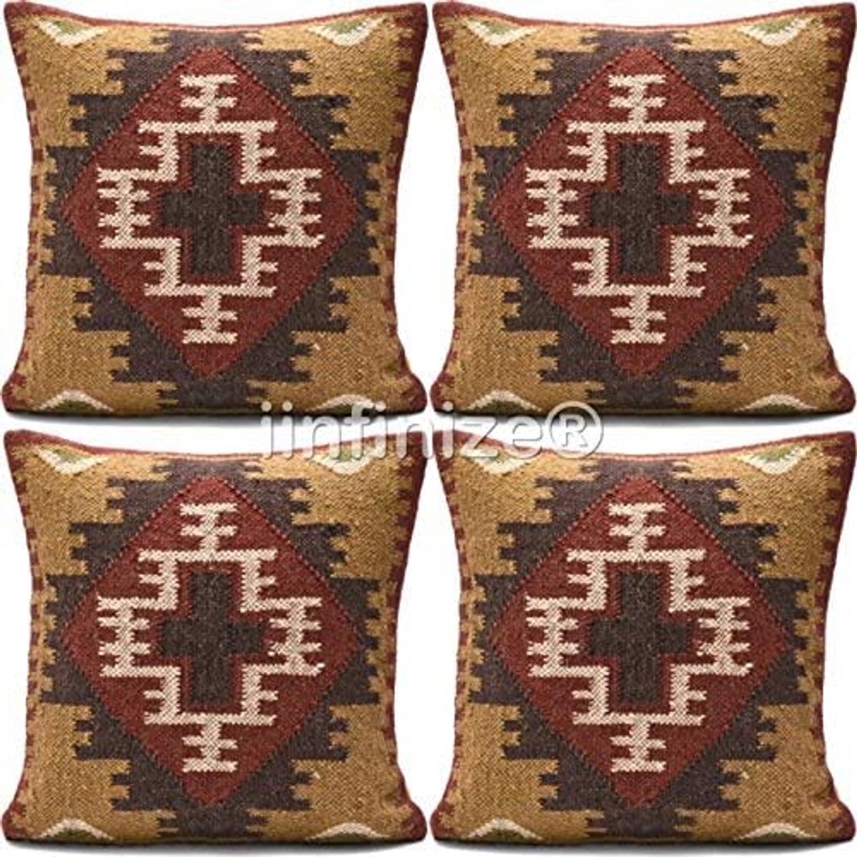 Kussenhoes 45x45 cm - Wol-Jute - Handgeweven Kilim Design - Perfect voor Meditatie - SnelShoppen