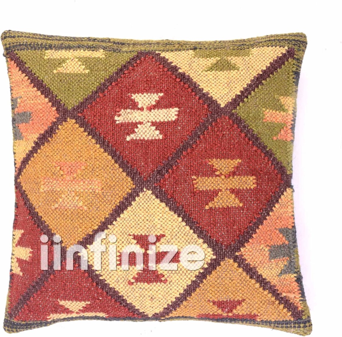 Kussenhoes 45x45 cm - Handgeweven Wol-Jute - Kilim Design - Perfect voor de woonkamer - SnelShoppen