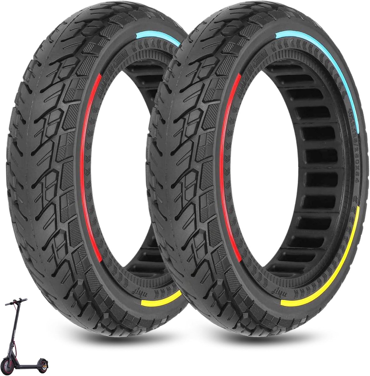 250 x 54 volledige banden voor Xiaomi 4 Pro 4 Lite (1e generatie), 10 x 2,125 reservebanden voor Ninebot F20 F25 F30 F40 step, solide 10 inch (meerkleurig, 2 stuks)