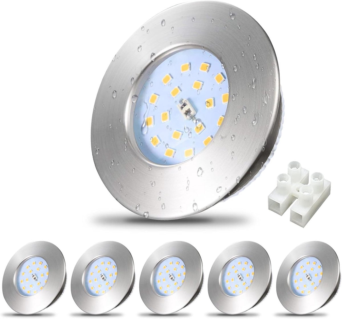 6x LED inbouwspot voor de badkamer, ultravlak, 5 W, LED-module, IP44, LED-inbouwlamp, badkamer, plafondspot, inbouwspot, neutraal wit, 500 lm, 30 mm, rond, mat, nikkel, plafondspot, 6 stuks