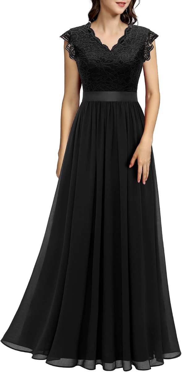 Damen Ballkleid Maxi Lang Abendkleider Elegant für Hochzeit Spitzen Cocktailkeid