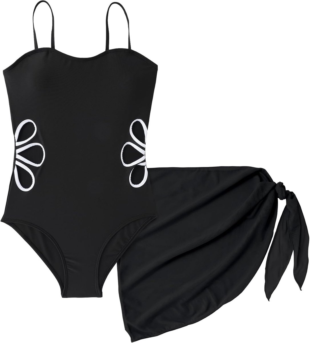 Badpak voor meisjes, eendelig, mouwloos, met bloemen, uitgesneden badmode, meisjes, zwemkostuum, cover-up, 7-16 jaar