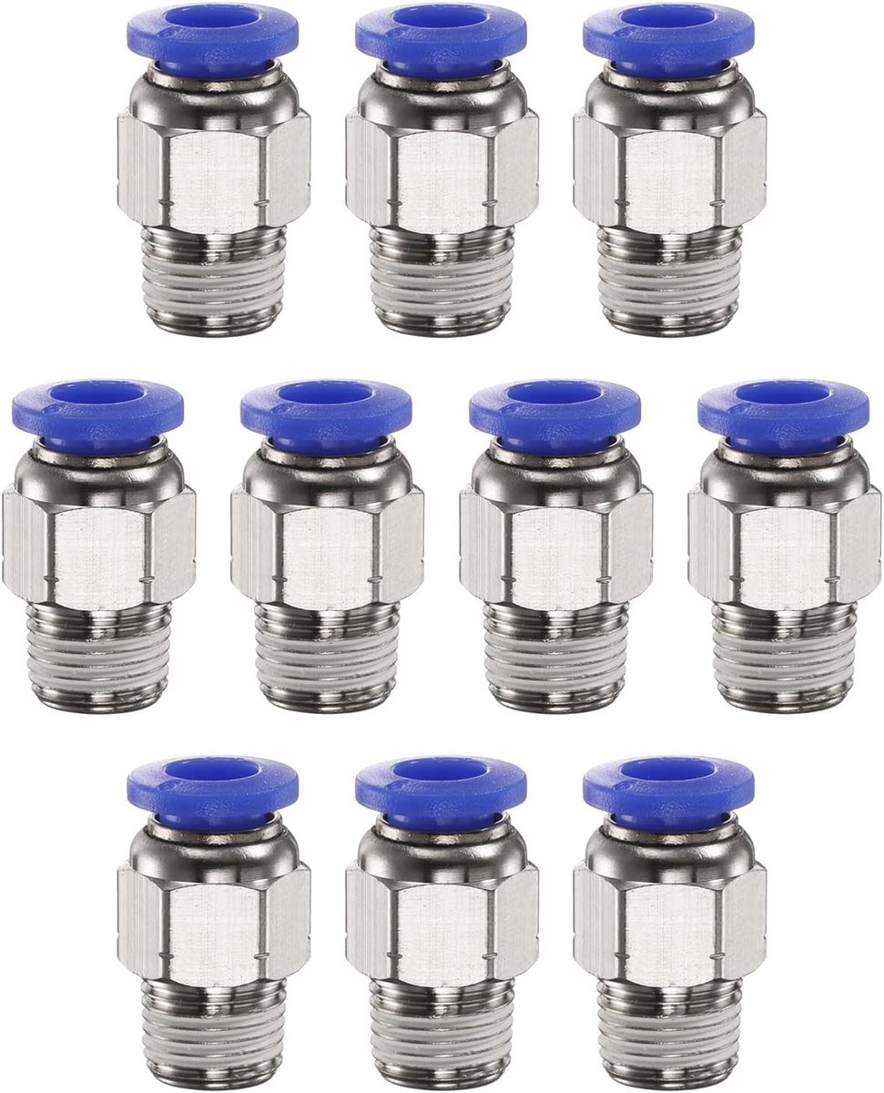 10 stuks drukkoppeling, 6 mm buis OD x 1/8 inch NPT mannelijk rechte aansluiting, snelverbinder, luchtlijst van koper voor buisverbindingen voor industrieel luchtsysteem, PC6-N01, blauw
