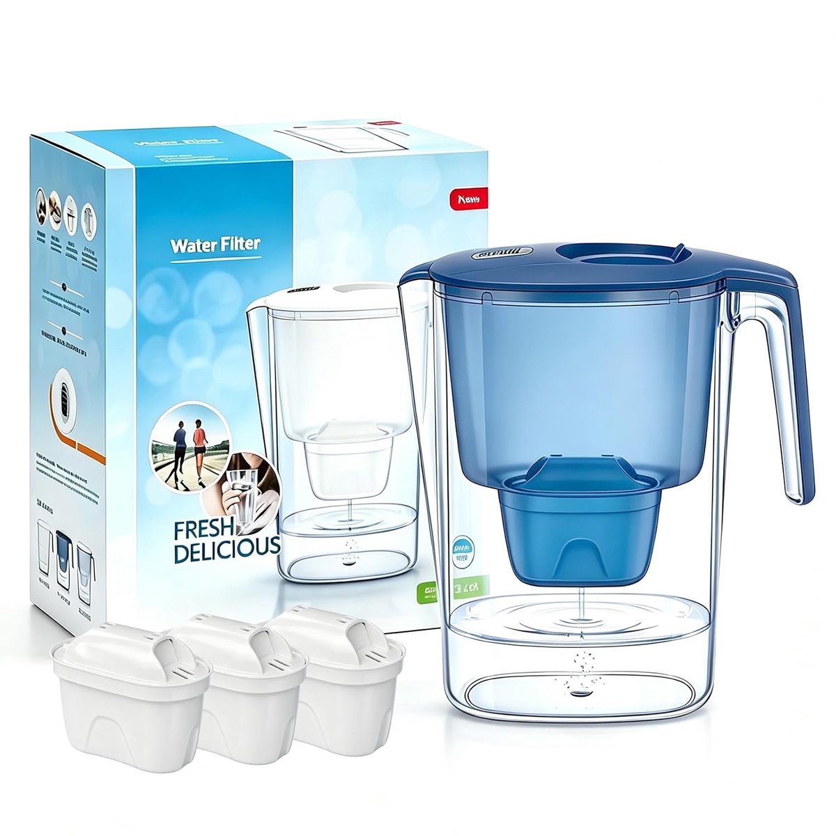 Waterfilter 3,6 l - met 3 actieve koolfilters - vermindert lood en chloor - BPA-vrij en grote capaciteit - ShopVlot