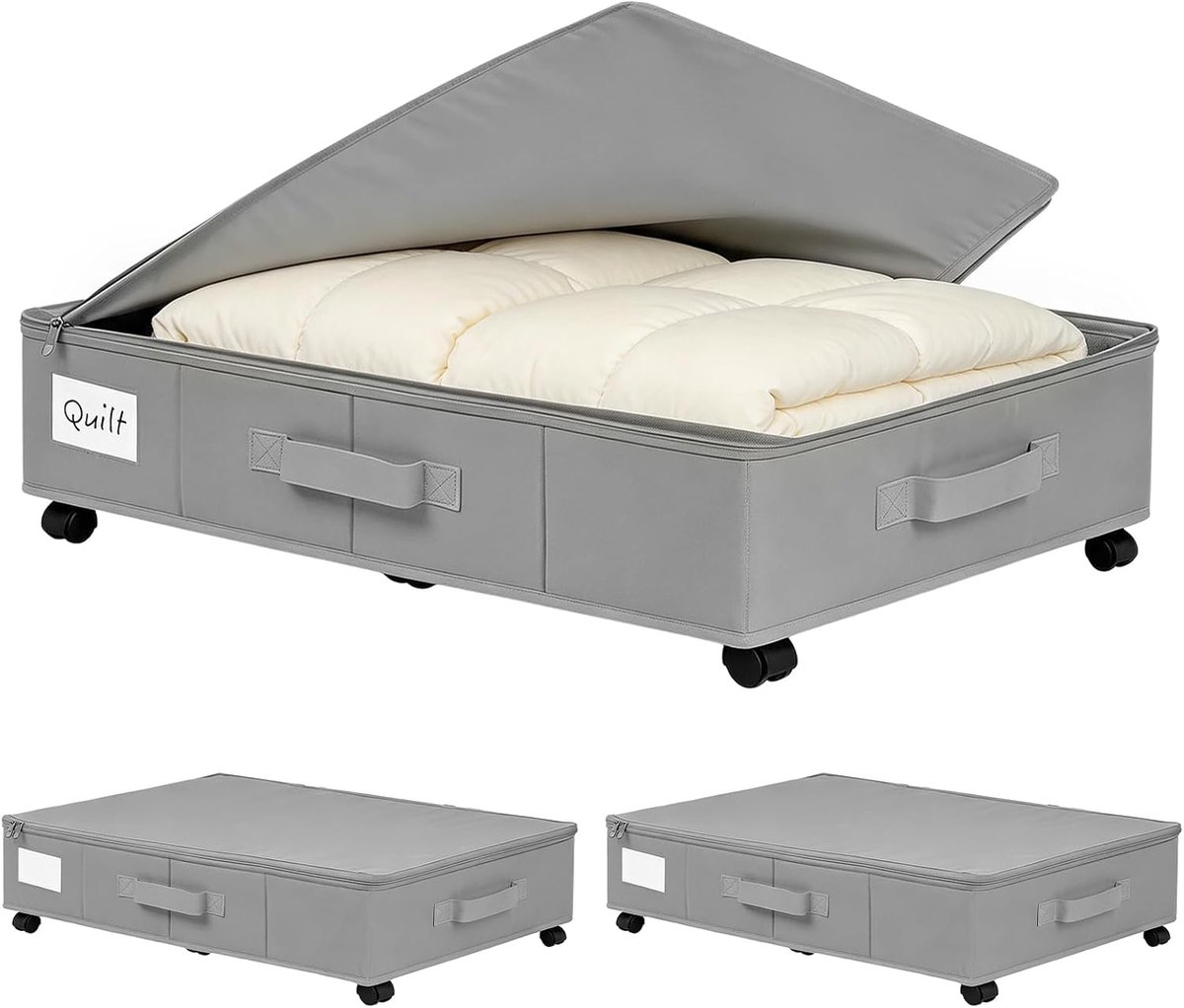 Opbergdoos onder bed met wielen - opvouwbare tas - grijs - ideaal voor kleding en dekbedden - ShopVlot
