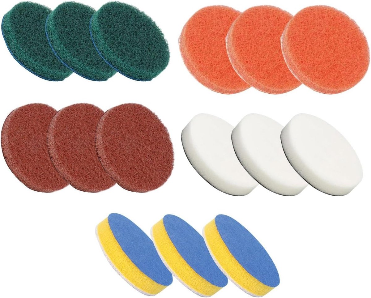 Schoonmaakborstels 15-delig - Multifunctionele vervangpads - Diverse diktes en kleuren - Voor elektrisch schoonmaken - ShopVlot