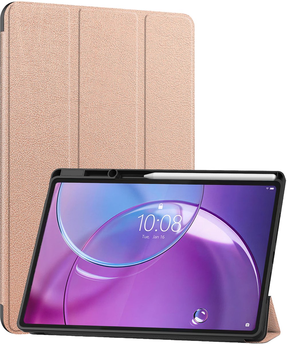 Hoes - Geschikt voor Lenovo Idea Tab Pro Gen 2 - Dun & Stevig - Trifold Bookcase - Hard Cover Case - Met Uitsparing Geschikt voor Lenovo Pen - Hardcover Book - Tablet Hoesje - Rosé goud