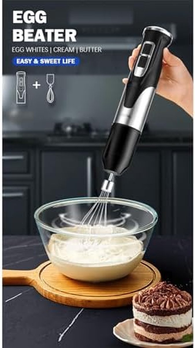 Staafmixer 4-in-1 - Keukenmixer Garde - Smoothies Maken - Krachtige 2000W Motor - 500ml en 600ml - Zwart — afbeelding 2
