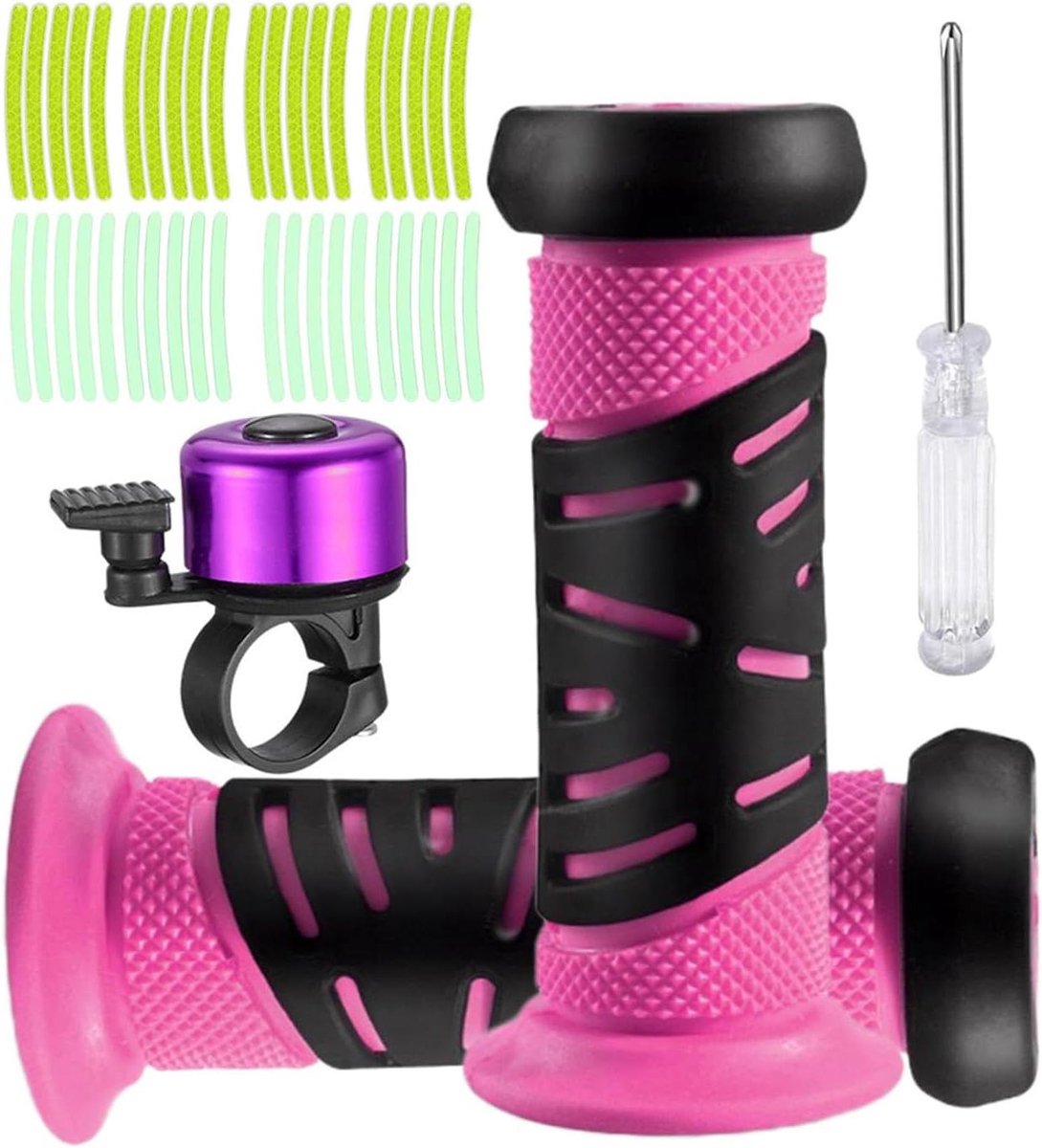 Fietsstuur Handgrepen - Kinder Stuur Grips - Veilig Fietsen - Inclusief Bel - 22 mm - Roze