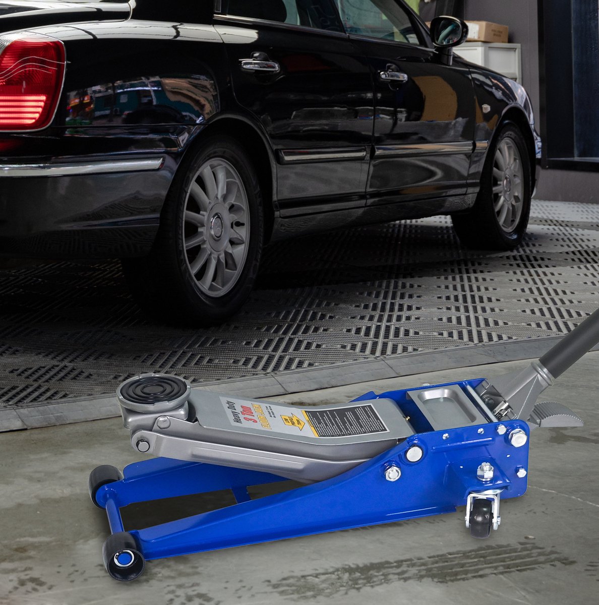 MIVRAY Autokrik – 3 Ton – Dubbele Pomp – Aluminium en Staal – Blauw en Zilver – Laag Profiel Voor Garage En Onderhoud