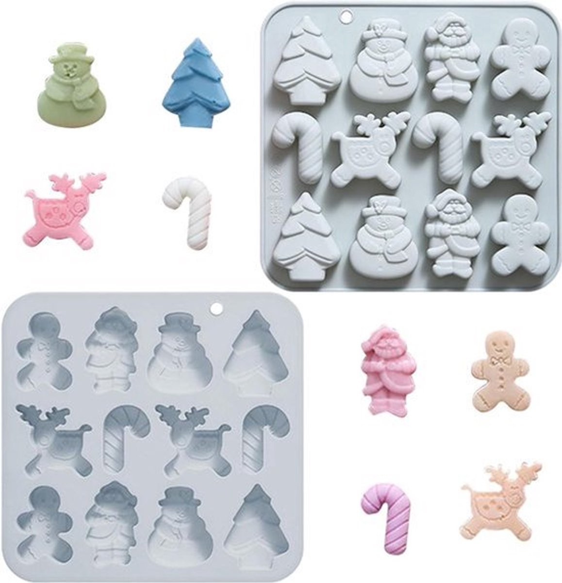 Chocoladevormpjes Set van 2 - Schattige Blauwe Siliconen Mallen voor Chocolade met Kerstthema - Kerstfeest Benodigdheden
