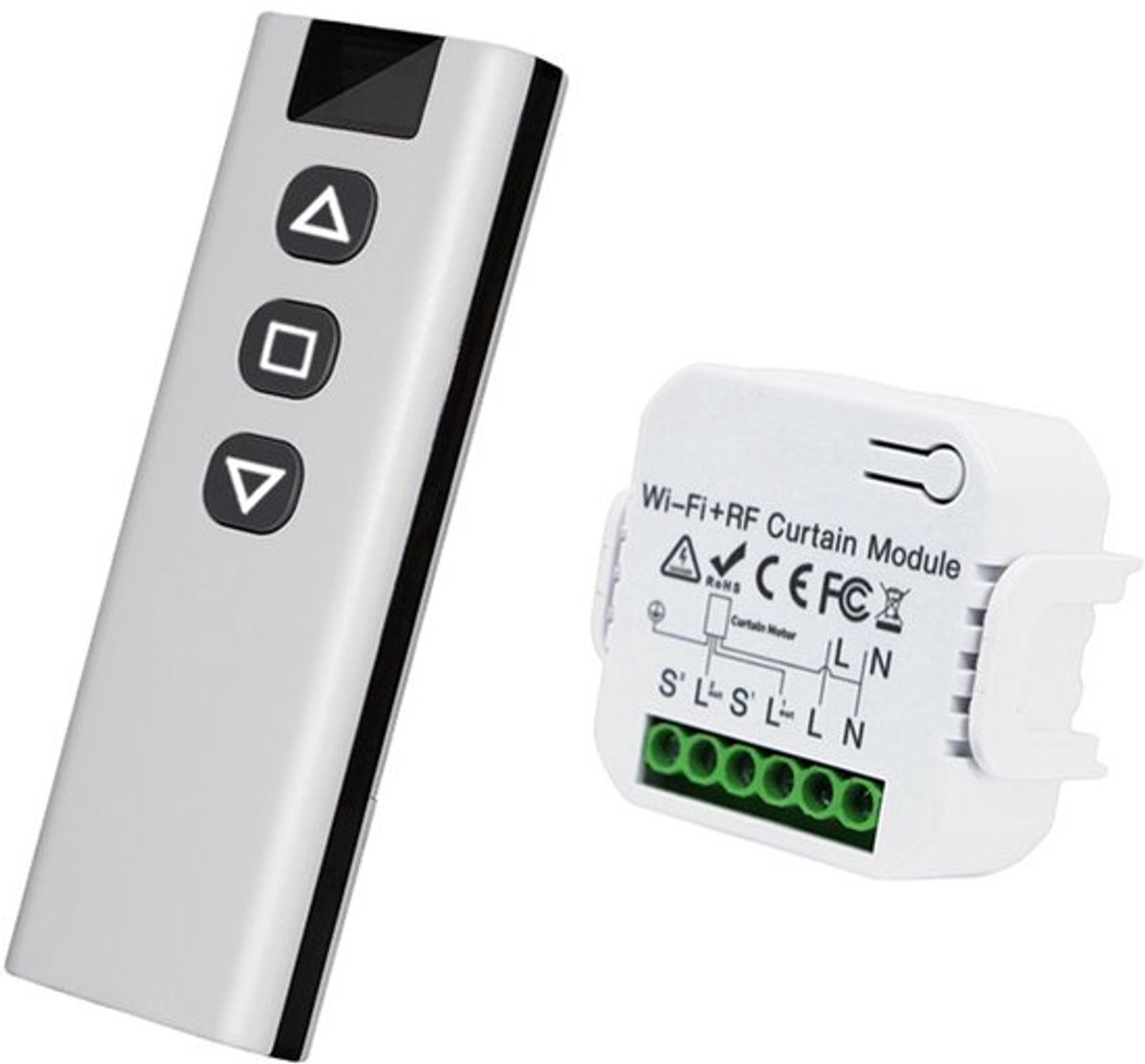 Draadloze slimme rolluikcontroller met 1 stks RF-afstandsbediening, Slimme Rolluikschakelaar - Geschikt voor Google Home / Alexa APP-bediening en handmatige schakelaar, elektrische motor WiFi-schakelaar