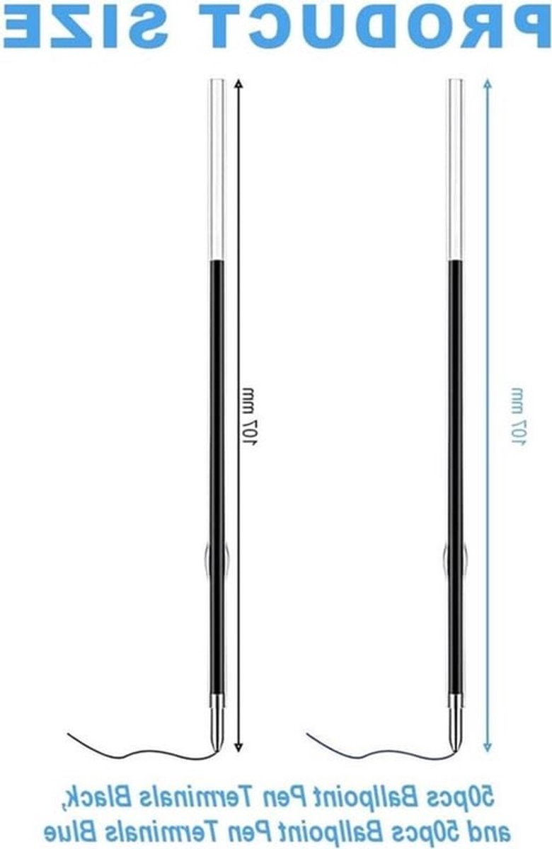 Balpenvullingen 100 stuks - 50 blauw / 50 zwart - 0.7 mm - Reservevullingen voor kantoor en school - Glad schrijvend en duurzaam
