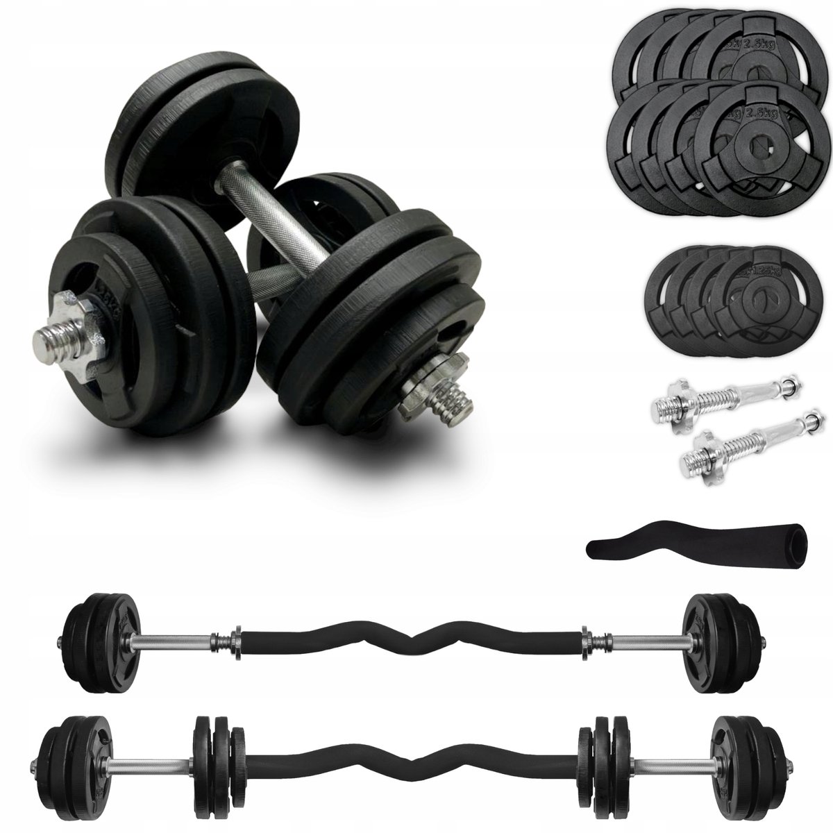 Merkloos Markless ijzeren halters 2x15kg met verbindingsstuk - 30kg set