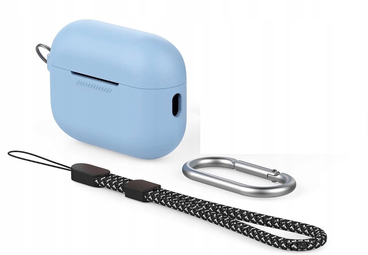 AHASTYLE Beschermhoes Blauw voor AirPods Pro 2 met Karabijn & LED