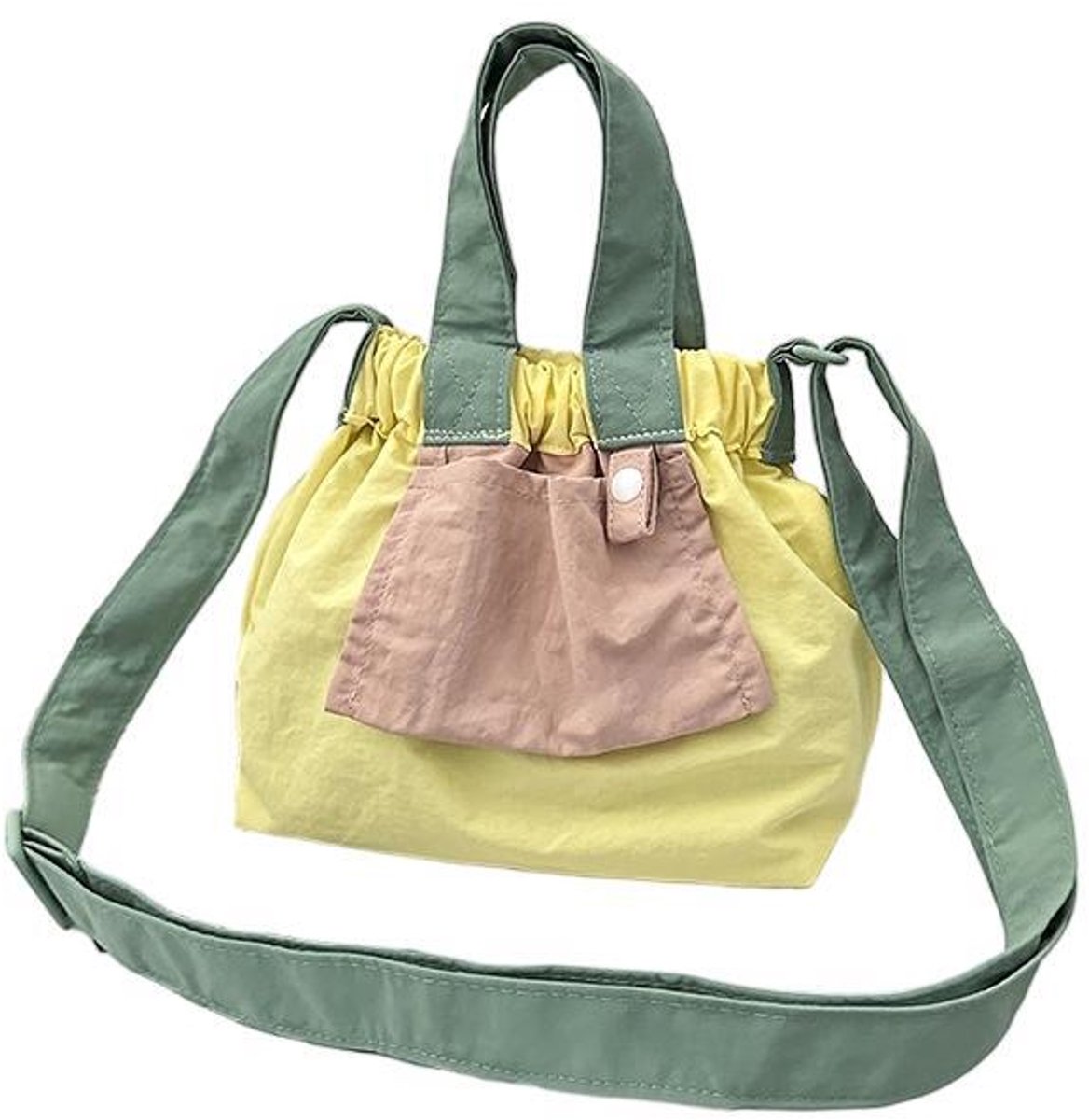 Canvas tas – Schoudertas – Color-block – 17 x 16 x 9 cm – Geel en roze