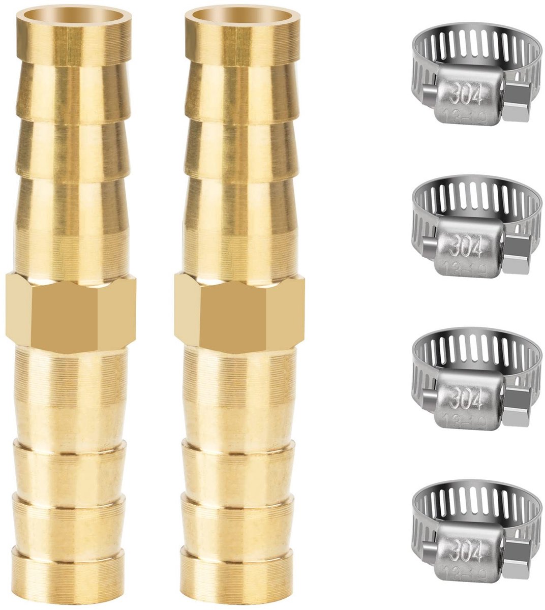 Dailygoods - Messing Slangverbinder 8 mm - 2 Stuks met Roestvrijstalen Klemmen