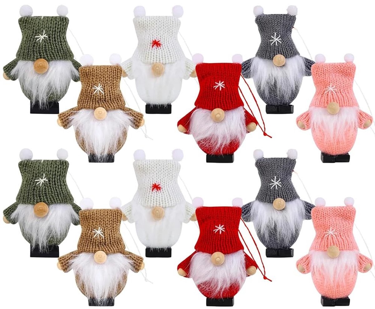 Dailygoods - 12 Stuks Kersthangers - Handgemaakte Kabouter Versieringen voor de Kerstboom
