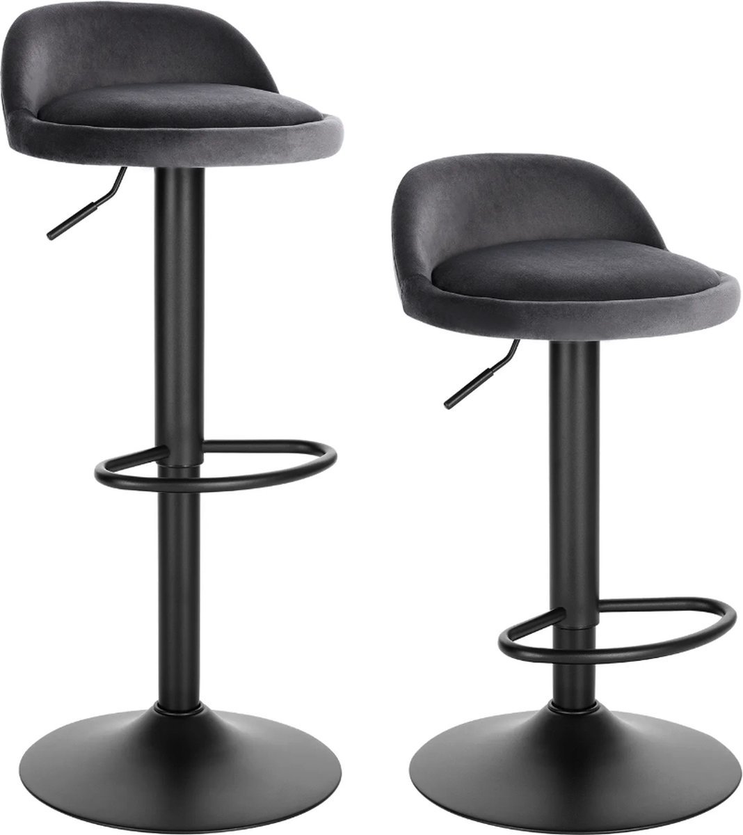 Saphly Barkrukken Set 82cm Grijs - Verstelbaar, Velvet en Set van 2 - Voor Eetkamer, Keuken en Woonkamer