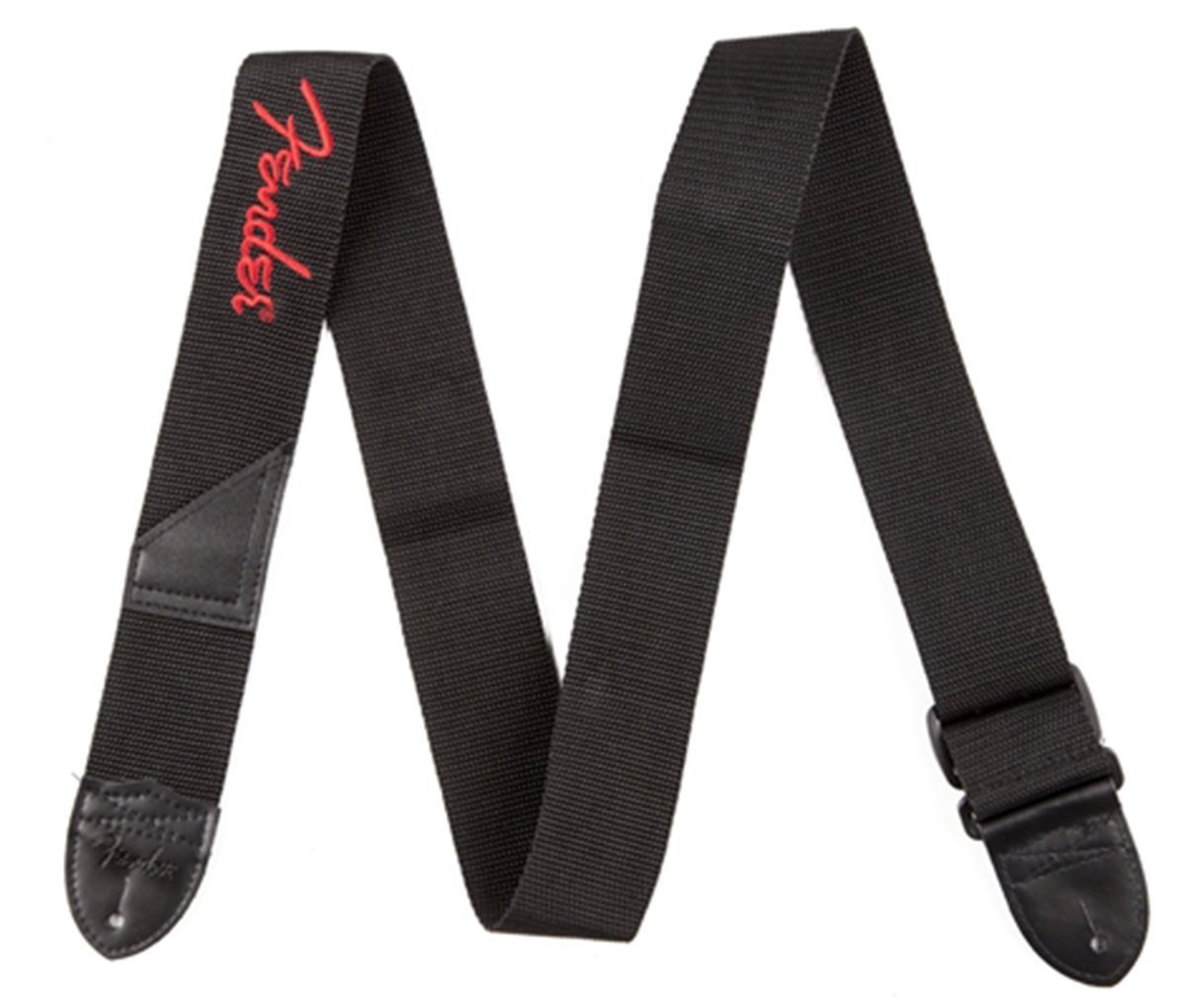 Fender gitaarband zwart rood Nylongordel met Fender-Logo - Gitaarband