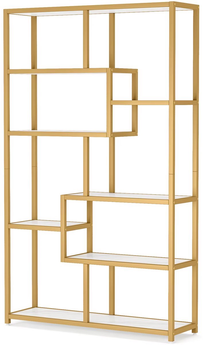 Boekenkast Goud - Met 5 Lagen en Marmerlook - Geschikt voor Woonkamer, Slaapkamer en Kantoor
