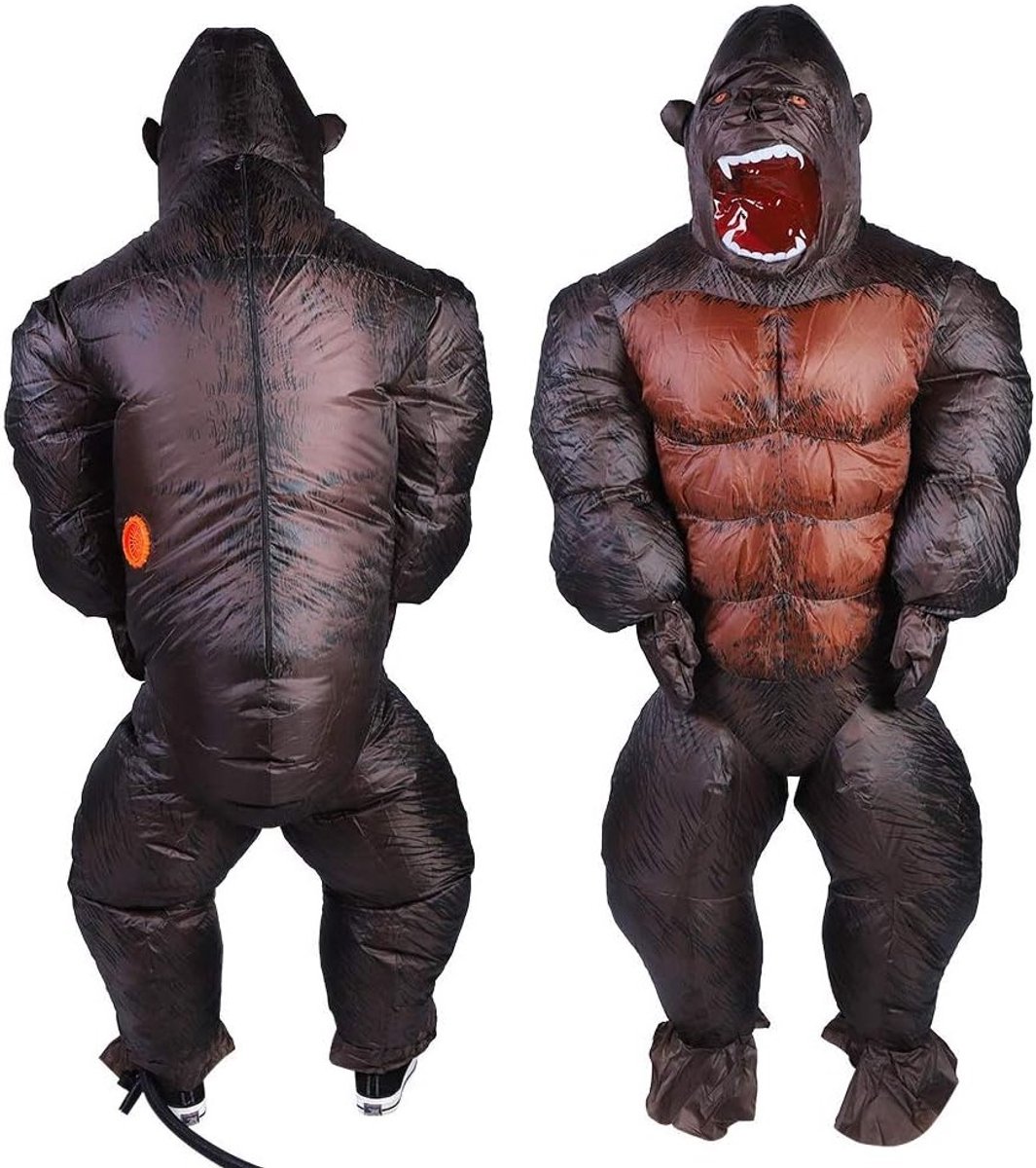 Opblaasbaar Gorilla Kostuum voor Volwassenen, Grappig Dierlijk Kostuum voor Halloween, Feesten en Festivals van Waterdicht Polyester met Luchtblazer