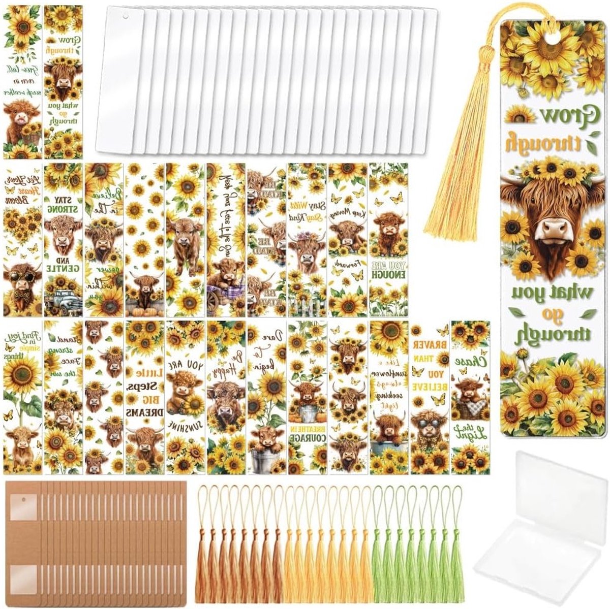 121-delige Highland Cattle en Zonnebloem UV DTF Boekenlegger Maakset voor Volwassenen, Creatieve DIY Boekenleggers, Decal Stickers en Craft Kit voor Studenten en Docenten