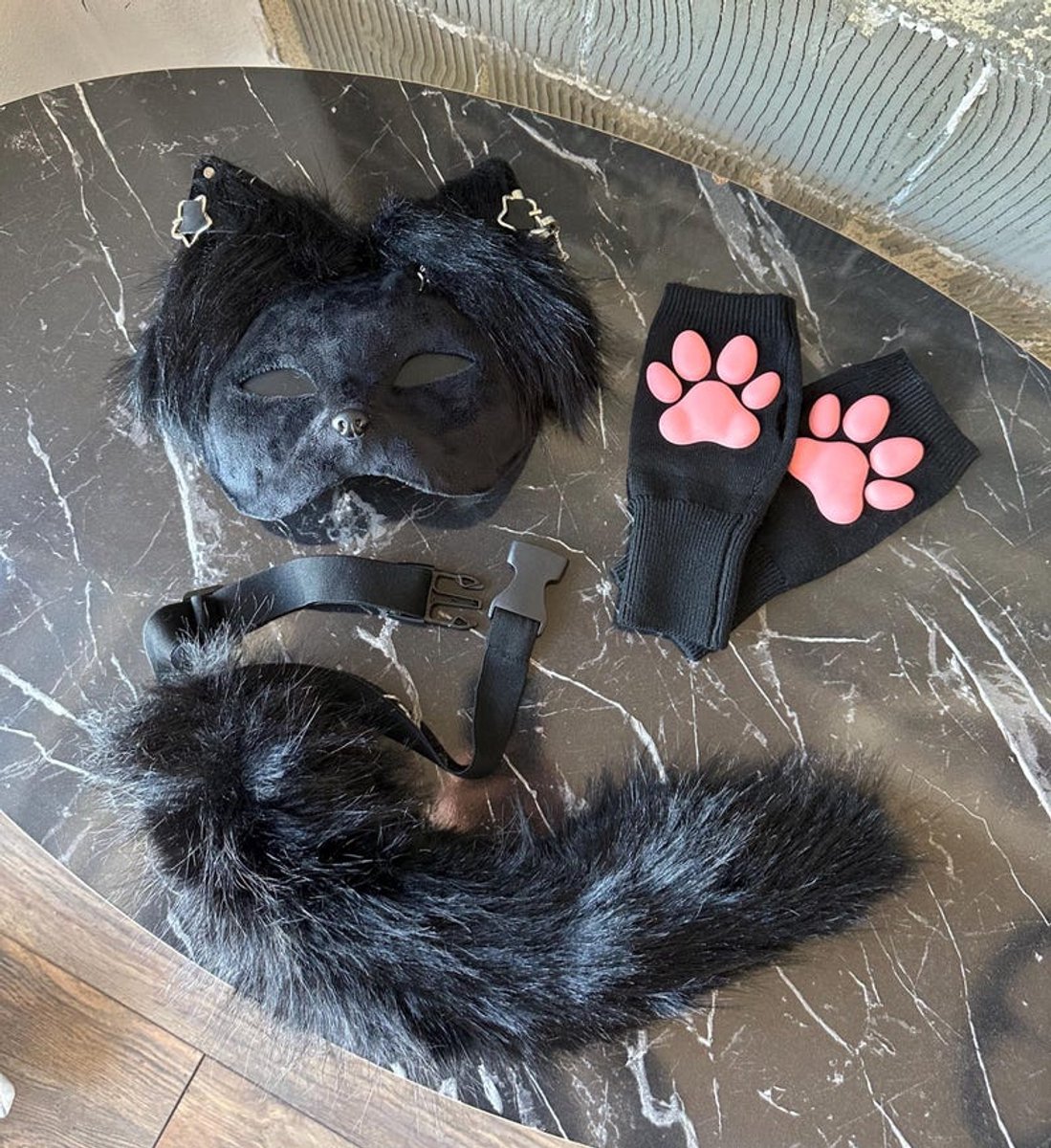 Therian Mask Zwart | Handgemaakt Therian Masker | Kattenmasker | Furry Cosplay Masker | Quadrobics