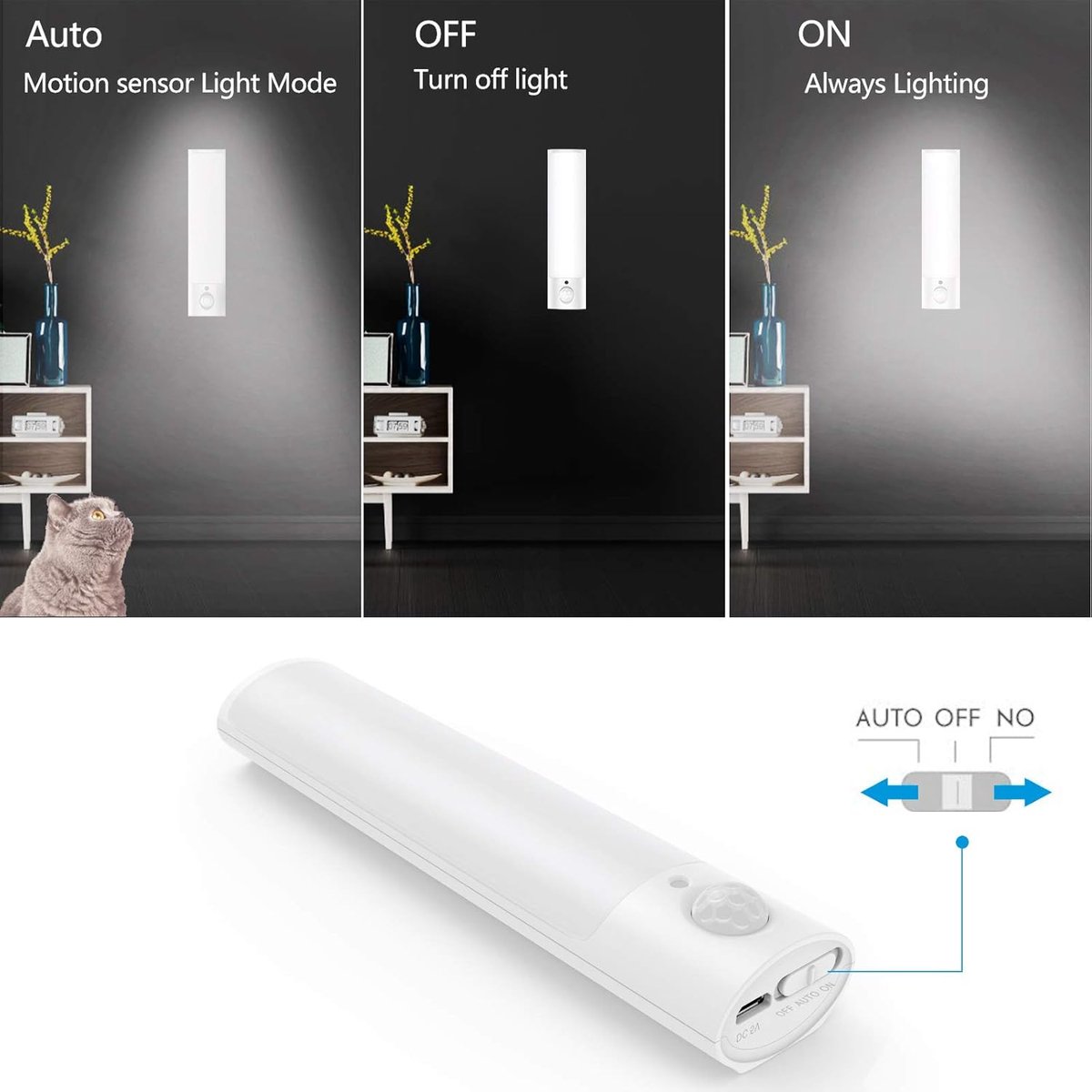 Vellaro Bewegingssensor LED-nachtlampje - Wit - USB Oplaadbaar - Automatisch In- en Uitschakelen - Voor Binnengebruik