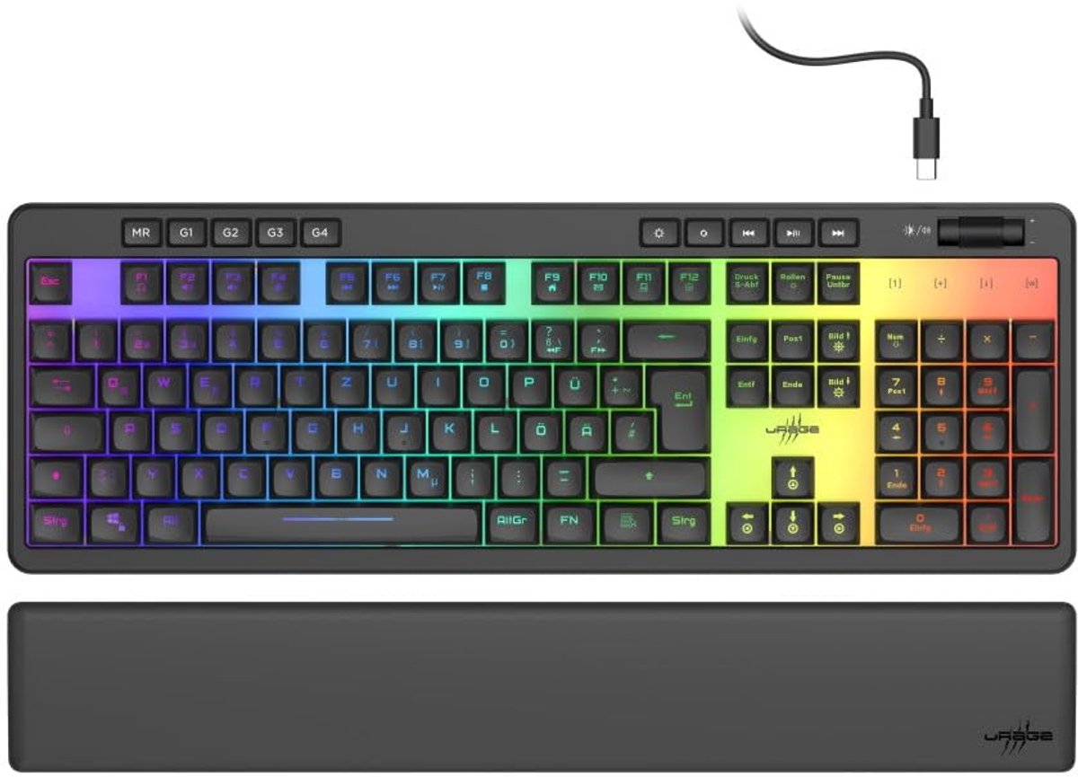 SnelShoppen - Gamingtoetsenbord Met Afneembare Polssteun, 10-Traps RGB-Verlichting, QWERTZ-Lay-out, Zwart - Perfect Voor Gamers en Thuisgebruik