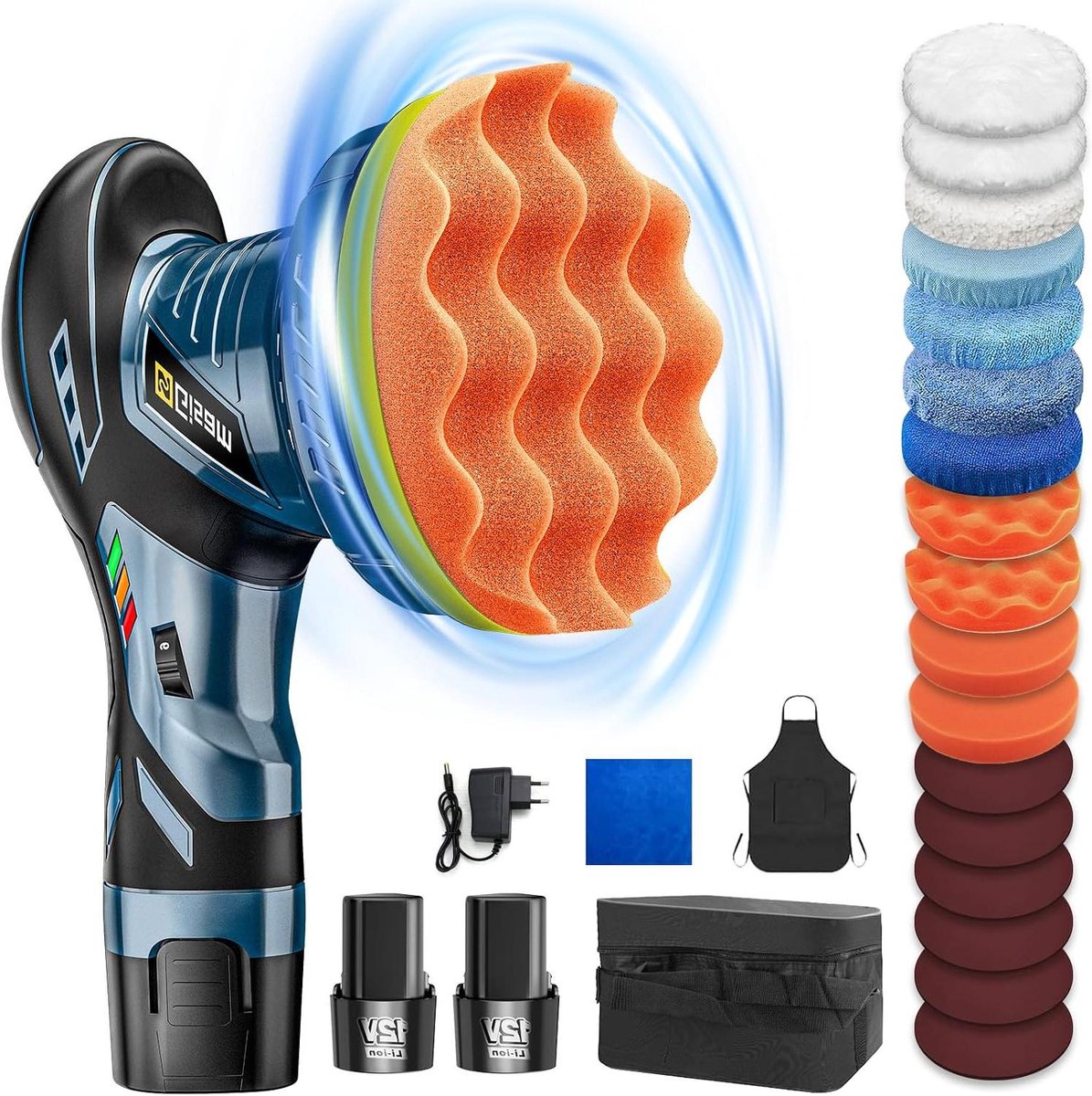 Excentrische polijstmachine - Auto polijstmachine - Auto polijsten - Borstelloze motor - 6 inch - Blauw en zwart