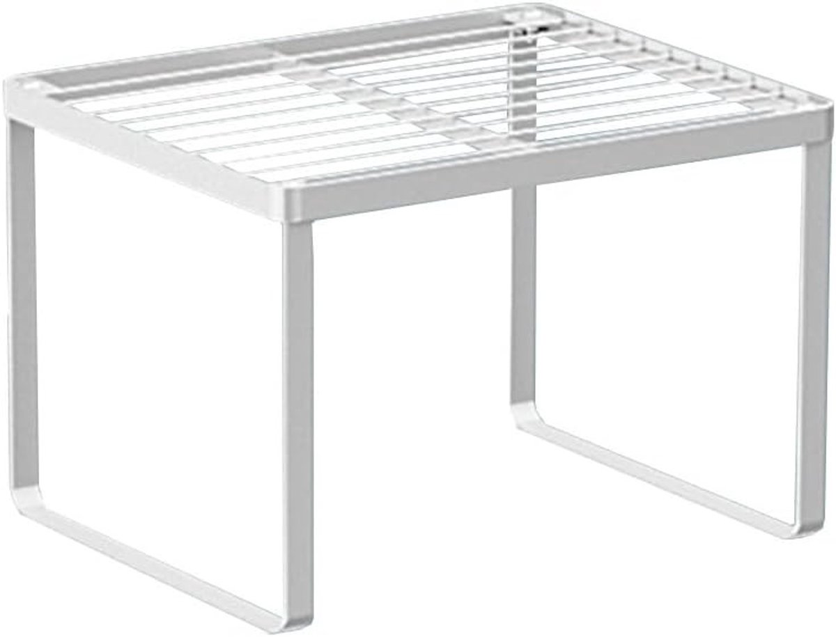 Keukenopbergplank voor Specerijen - Stapelbare Draadrek Organizer voor Badkamer, Slaapkamer en Kantoor - Ruimtebesparend en Stevig - Wit, Verpakking 1