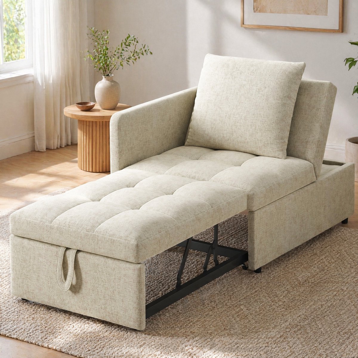 COVREO Slaapbank 177x68 cm beige, linnen met verstelbare rugleuning