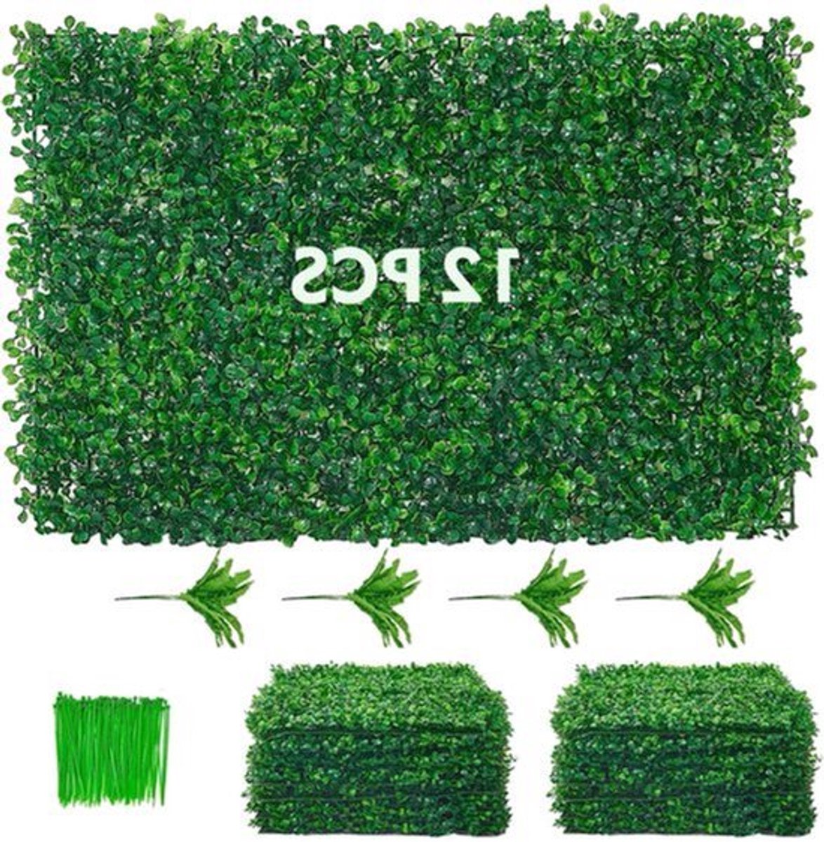 Kunsthaag - Kunstplant - Kunstplanten voor Binnen en Buiten - Tuinscherm - 12 Stuks - 50x5