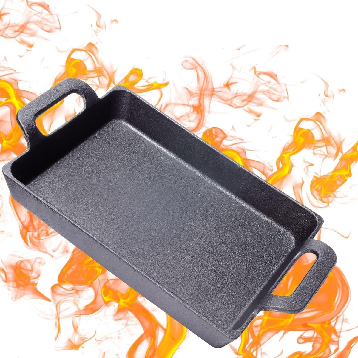 Gietijzeren Pan Grillplaat Koekenpan Intensief Braden Gelijkmatige Warmte 24 x 17 cm Zwart