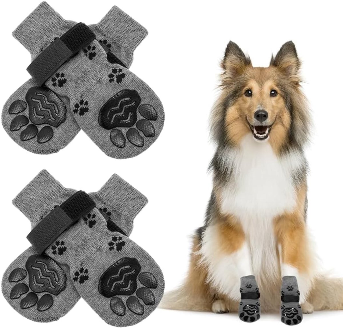 Pootbescherming voor honden, set van 4 antislip sokken en verstelbare hondenschoenen voor optimale potenbescherming en comfort
