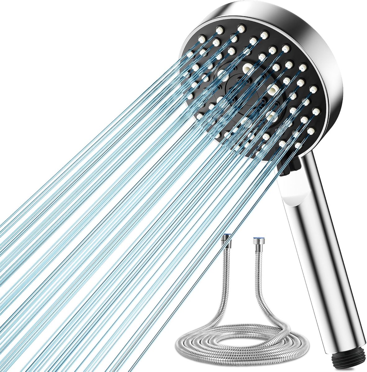 SnelShoppen - Douchekop met slang 2 m, Hogedruk Handdouche met 5 Sproeimodi, Waterbesparend en Geschikt voor Lage Waterdruk, Perfect voor Badkamer en