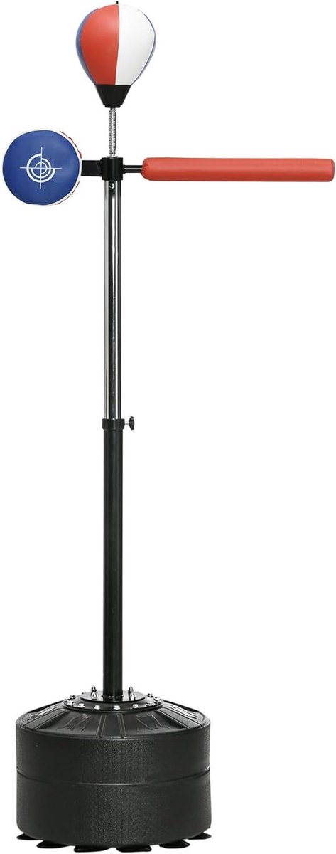 Staande Boksbal - Reflexbokszak - Reactie Training - Verstelbare Hoogte - 163-205 cm - Zwart Rood Blauw