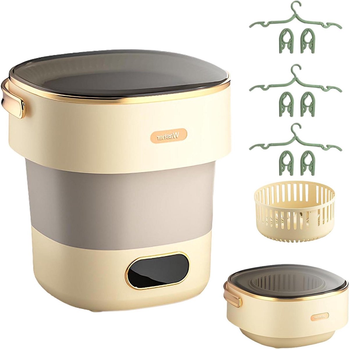 Mini-wasmachine - Draagbare opvouwbare - Reizen en thuis - Met centrifugemand - 15 liter capaciteit - Grijswit
