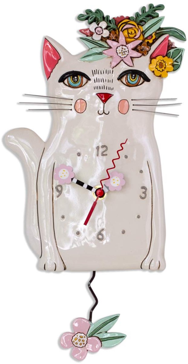 SnelShoppen - Allen Designs Mooie Kitty Klok Wandklok Dierlijke Decoratie Kleurvol Voor Kinderen, Woonkamer, Slaapkamer, Keuken, Feest