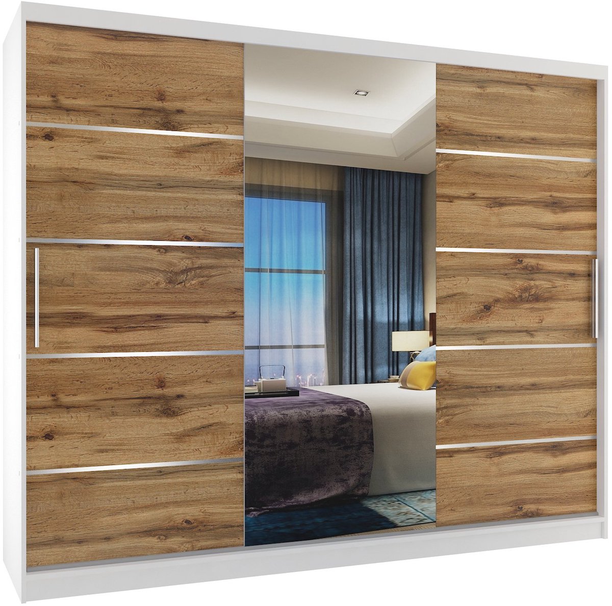 BELINI Verona MBP Schuifdeurkast 232 cm Wit/Goudbruin Mat - Kledingkast met Spiegel - Comfort Line Slaapkamerkast