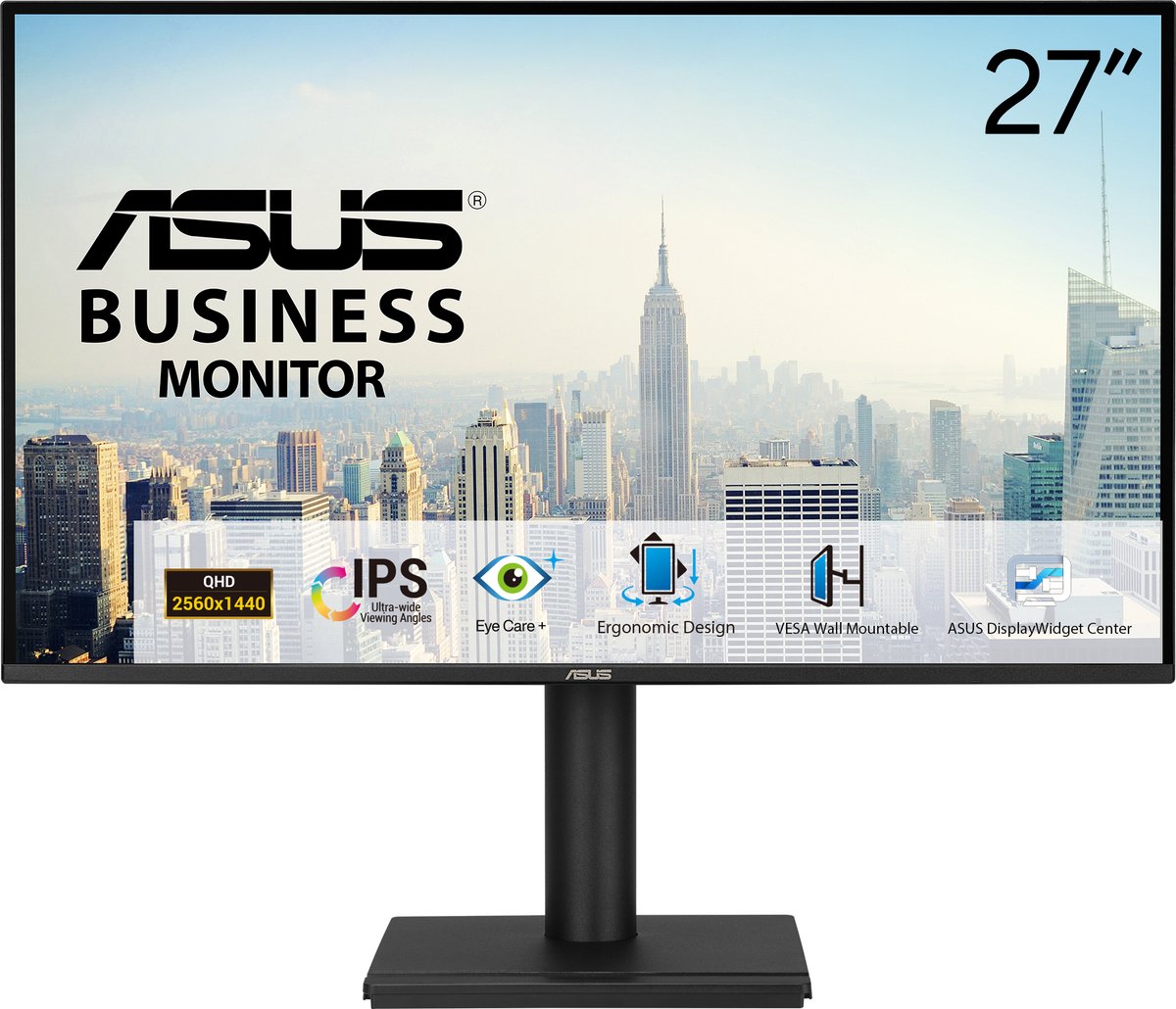 ASUS VB27AQ - QHD Business Monitor - Frameless - 1ms - Hoogte verstelbaar - Speakers - TCO gecertificeerd - 27 Inch