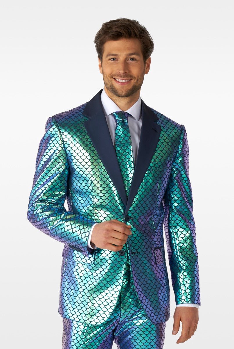 OppoSuits Fancy Fish - Heren Pak - Glimmend Visgraat Kostuum - Oceaan - Carnavalskleding - Blauw - Maat EU 62
