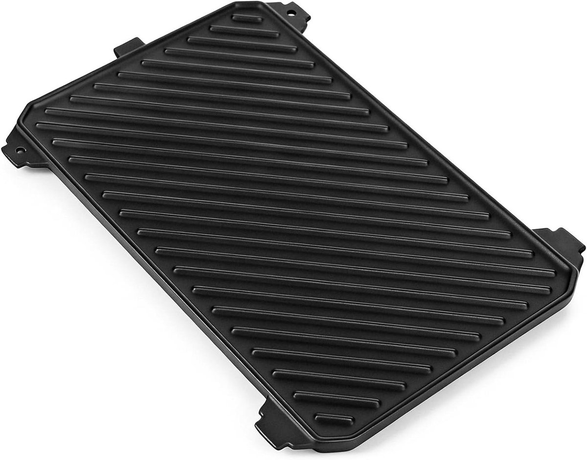 Gietijzeren Grillplaat - Bakplaat Plancha - Veelzijdig Grillen - Dubbelzijdig Bruikbaar - 29.5 x 18 cm - Zwart