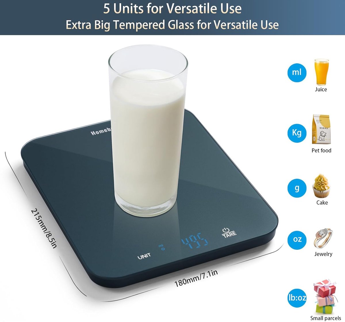SnelShoppen - Digitale Keukenweegschaal 15 kg - Voedselweegschaal met Nauwkeurigheid 1 g - Led-Display - Gehard Glas - Oceaanblauw - Voor Bakken en Ko